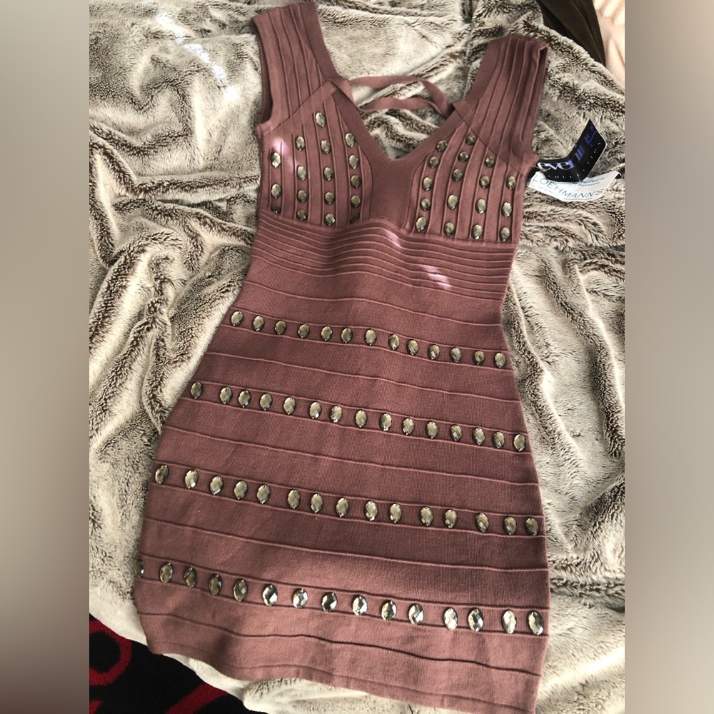 Vintage romeo and Juliet couture bling mocha mini dress small